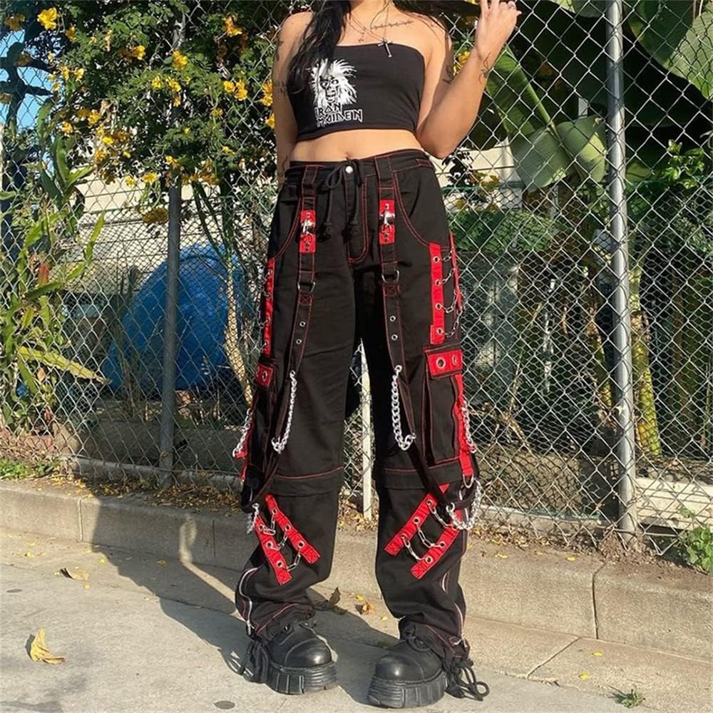 Kvinnor Y2k-jeans, gothstil, byxor i punkig emostil, säckiga, utsvängda jeans, breda ben, Harajuku grunge-byxor, hiphop-kläder