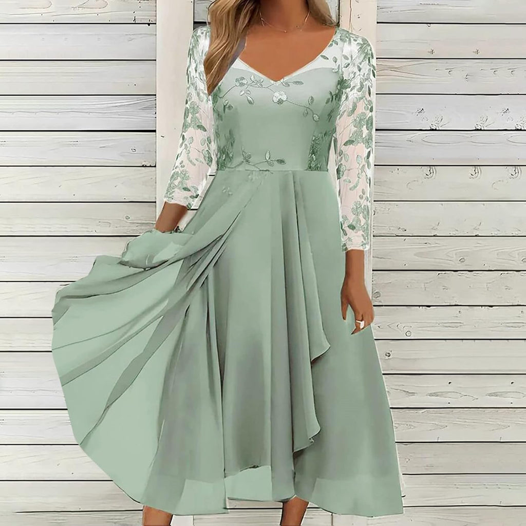 Sommarklänning dam, aftonklänningar, lång klänning, elegant chiffong, spets, swing, cocktailklänning, ledig, festliga klänningar för kvinnor, för bröllopsgäst, brudtärneklänningar, festklänning