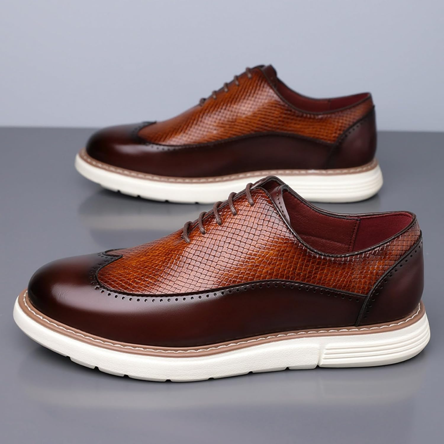 Herr Casual Sneaker Brogues Business Formal Oxfords Lackskinn Snörning Kontors Promenadskor