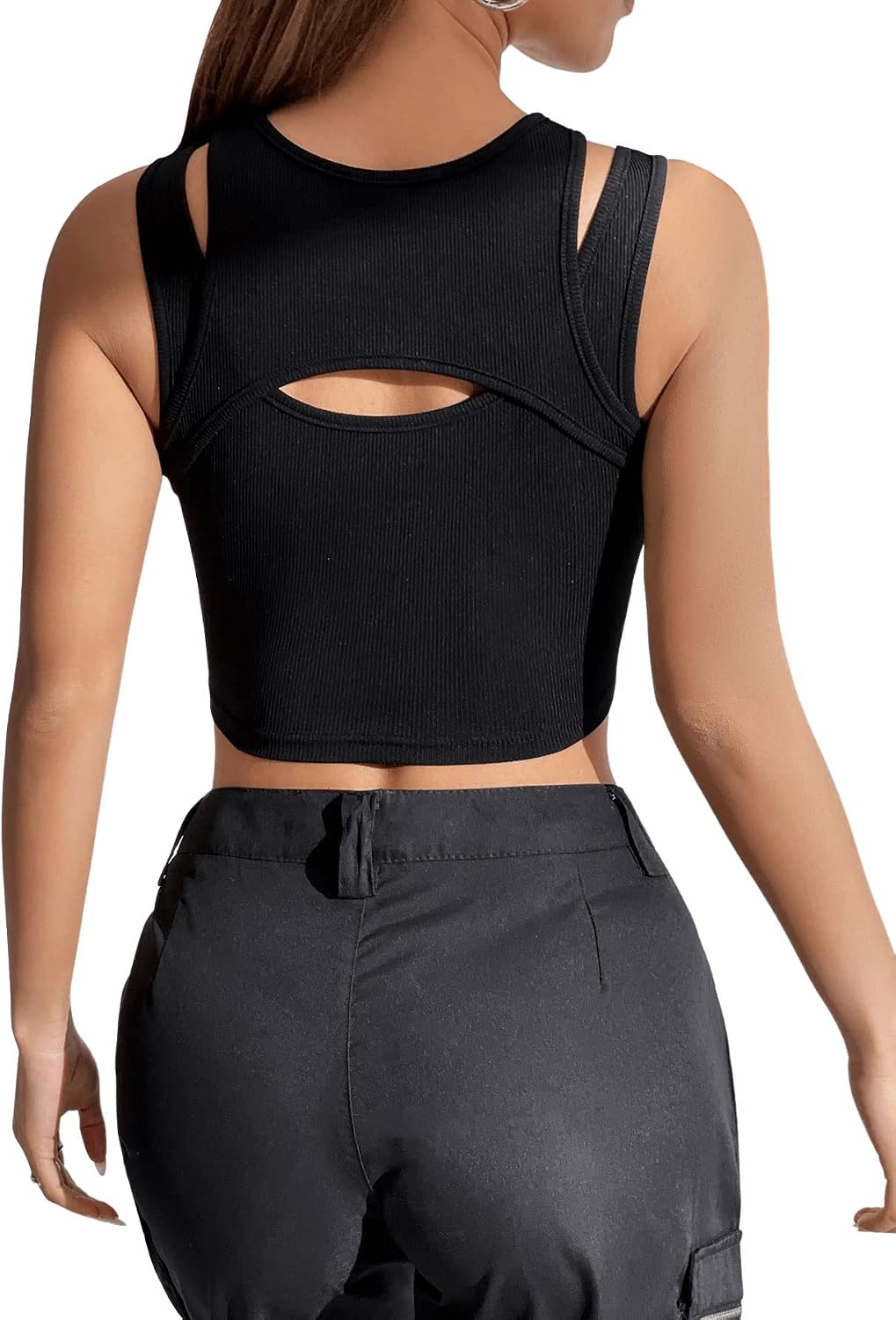 GORGLITTER Crop Tank Top dam Y2k Cut Out Top magfria toppar med utskärning sexig topp ärmlös linne