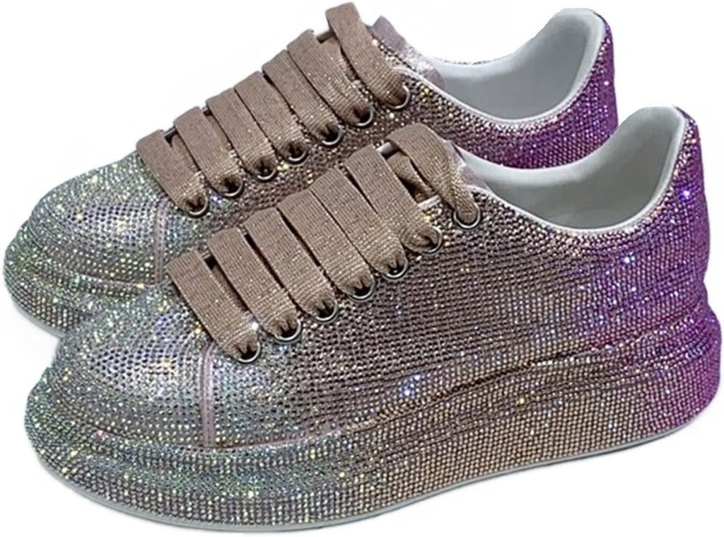 Julymens Dam Glitter Strass Plattform Sneakers Casual Snörning sportskor