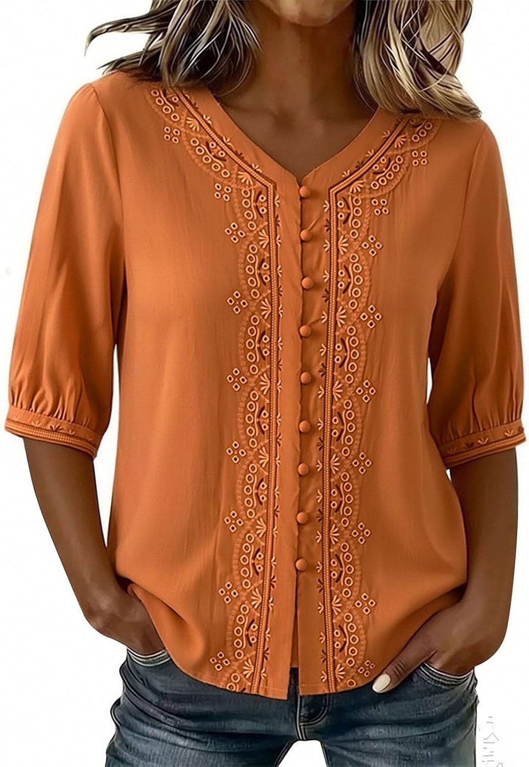 Kvinnors boho toppar bomull linne halvärm v-ringad retro broderade skjortor groda knapp kinesisk stil skjorta damer lös ledig sommar topp