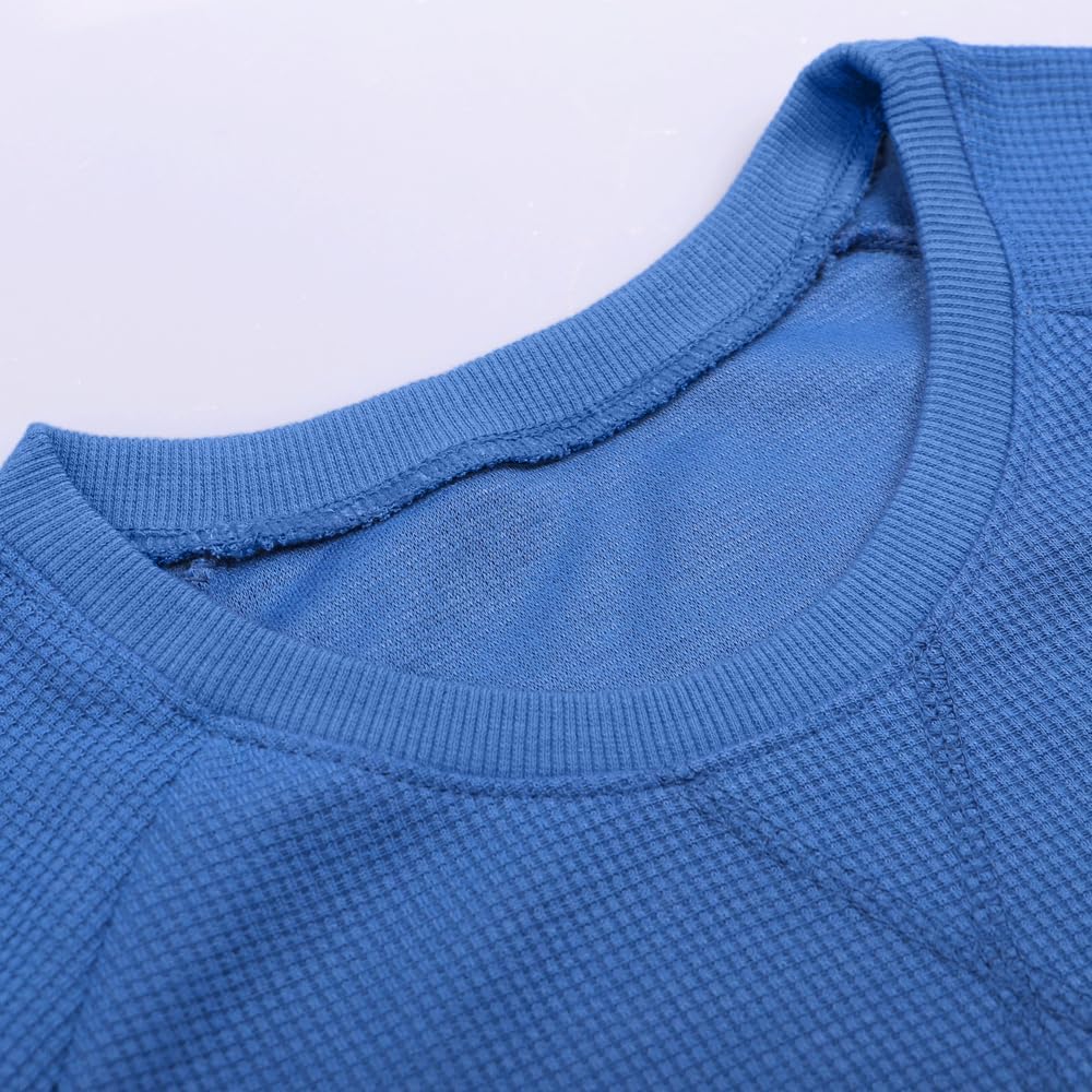 Muscle Alive Basic långärmad våffeltröja för män lös passform träning pullover rund hals skjorta