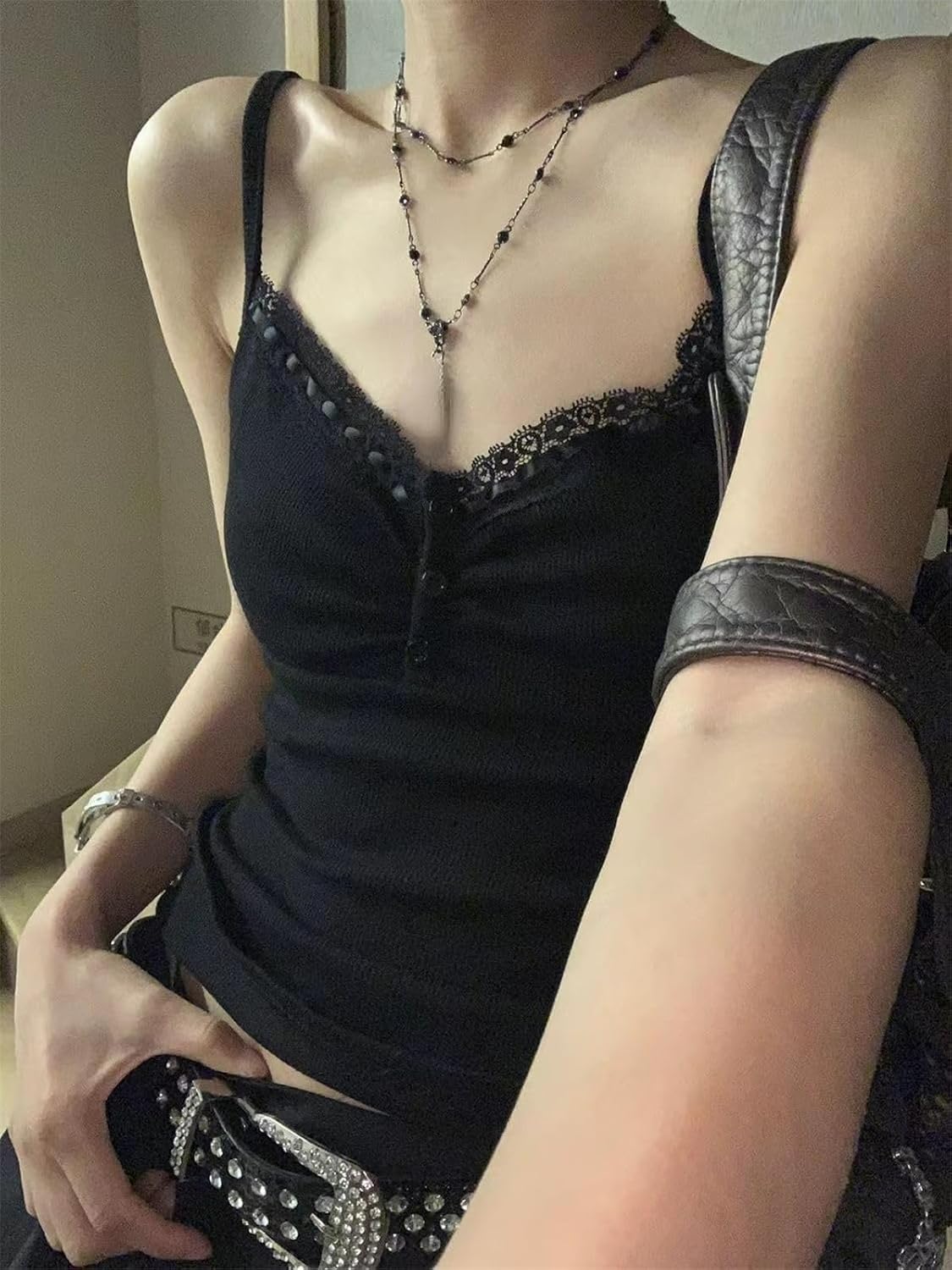 Emo Alt Goth Grunge linne, Y2k spaghetti rem linne toppar, sommar gotiska kläder rygglös väst