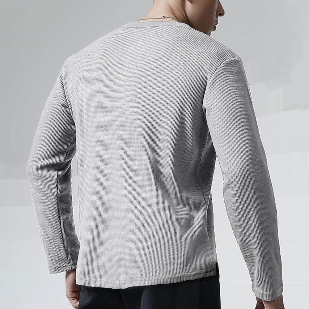 Muscle Alive Basic långärmad våffeltröja för män lös passform träning pullover rund hals skjorta