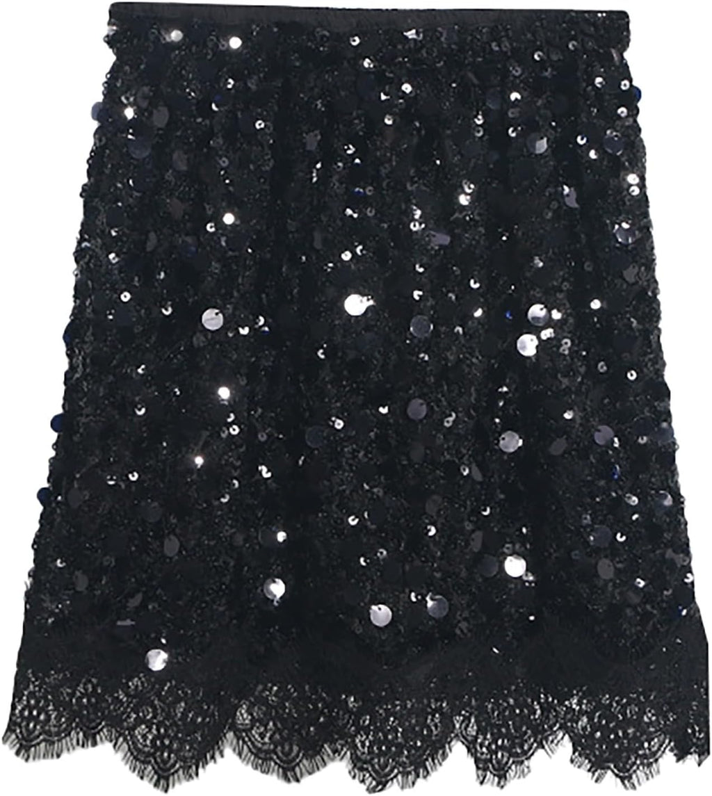 Nyårsaftons outfit damer glitter sexig, kjol paljetter damer svart, paljetter kjol silver midi paljettkjol med spetsar minikjol hög elastisk midja kjolar en linje sommarkjol semester kjol