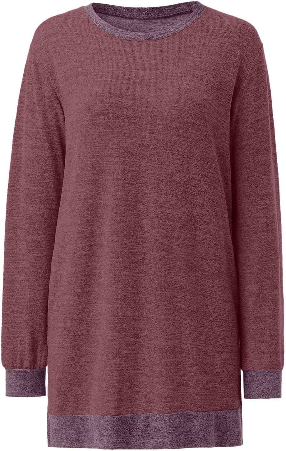 HUIFUAO T-shirt för kvinnor långärmad rund hals färgblock delad topp lös pullover topp skjorta kvinnor svart plus size t-shirt