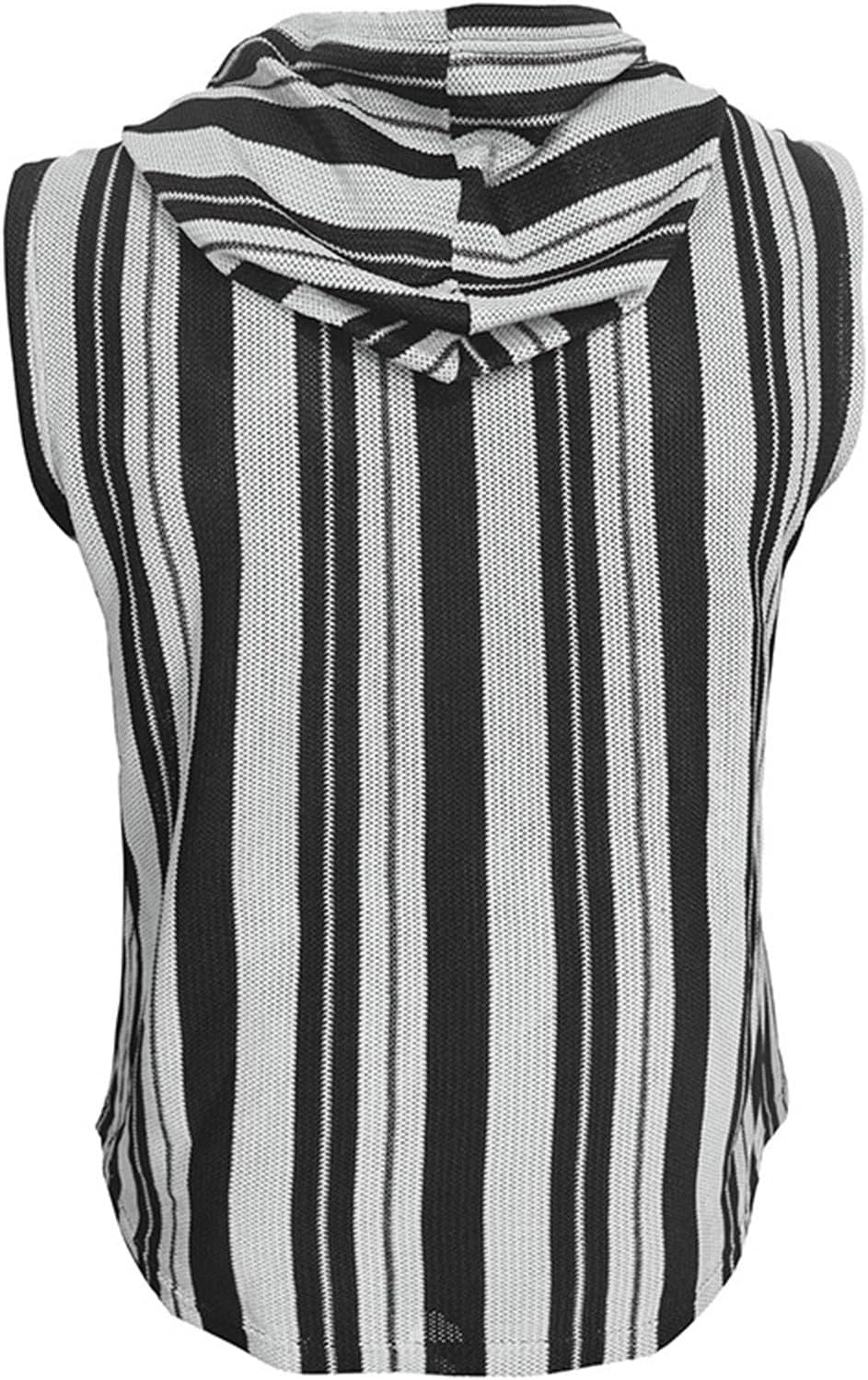 Ärmlösa västar med huva för män sommar vardaglig tank top lätt pullover väst med bröstficka och knappdetaljer urholkade randiga designvästar smal passform mode gym linne för fritid