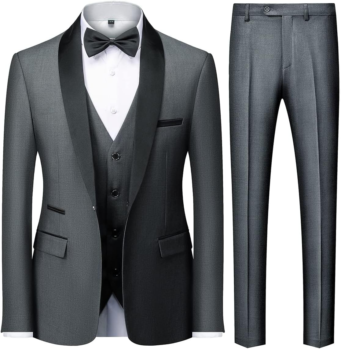 Herrar 3 stycken kostym slim fit en knapp halsduk revers för bröllop bal kavaj väst byxor set