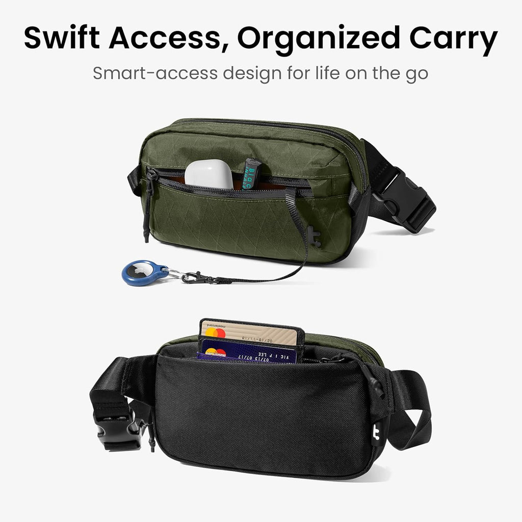 tomtoc 1,5 l crossbody väska med RFID-skydd, liten unisex axelremsväska, sling bag, lätt, vattentät sling bag, för utomhusresor, svart