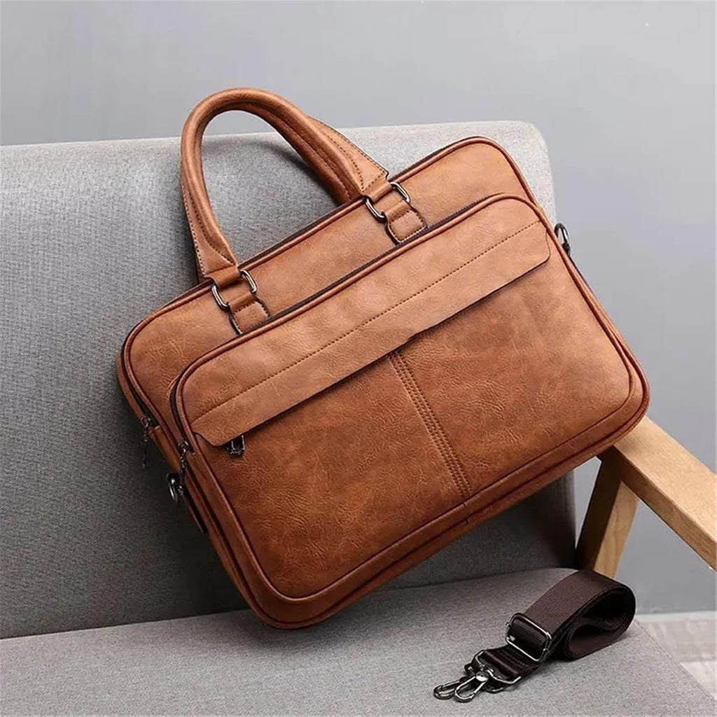 För kontorsbruk Bussiness Bag Large Capacity Läder Lyx 14 tums portföljer Tote Bolsas Handväska Shoulder Crossbody Väskor Bärbar förvaring