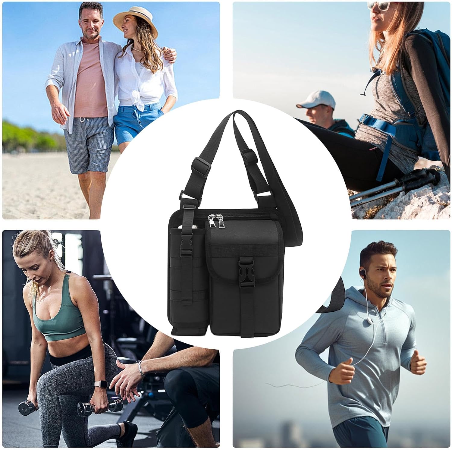 Sling Bag - Polyester Sling Shoulder-ryggsäck | Bandväska med stativ dagligt slitage | Bälte andas med vadderad rygg för arbete eller resor, handsfree-bekvämlighet,
