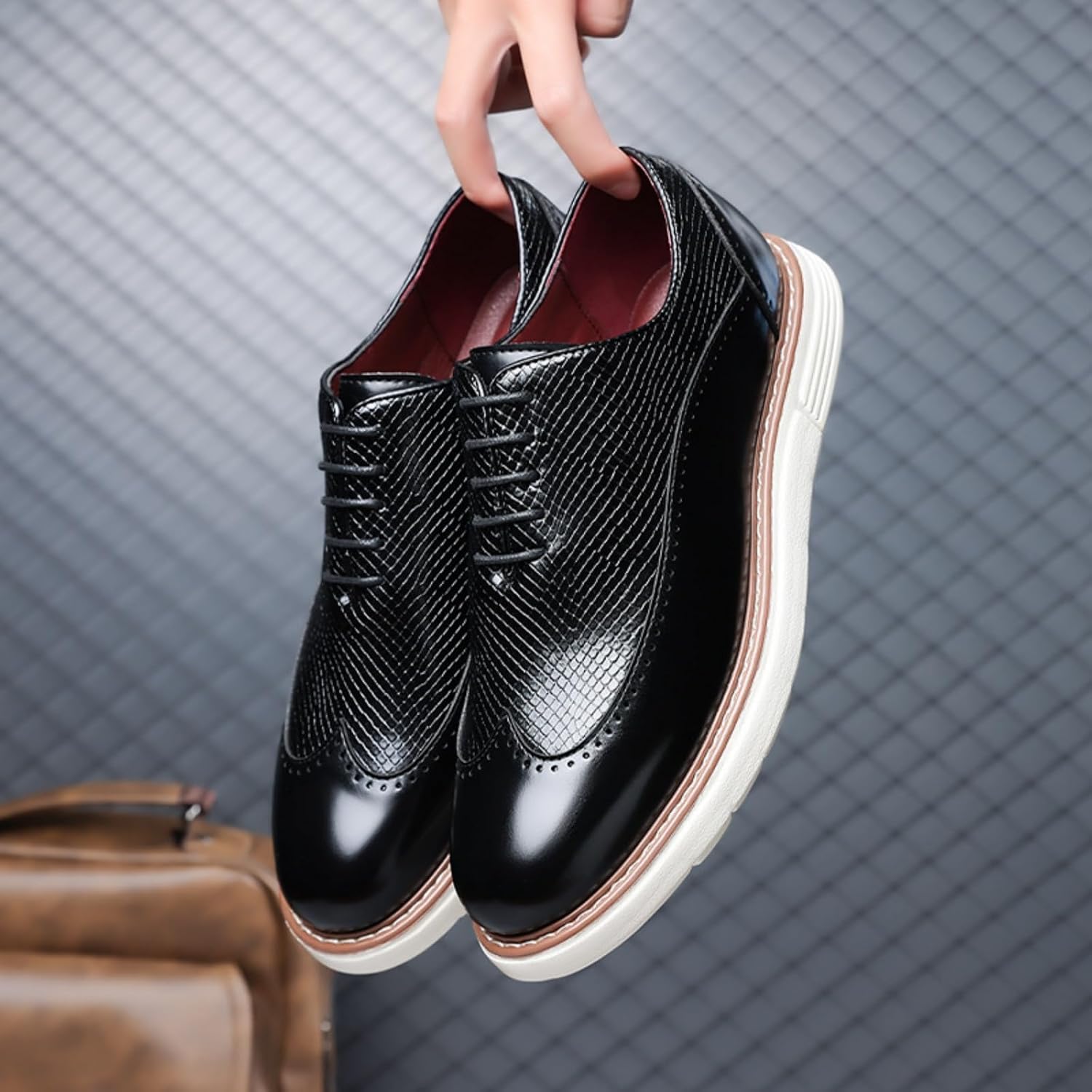 Herr Casual Sneaker Brogues Business Formal Oxfords Lackskinn Snörning Kontors Promenadskor