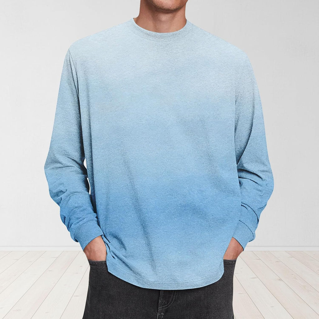 Herr långärmad t-shirt tonad färg rund hals lätt vardaglig pullover topp