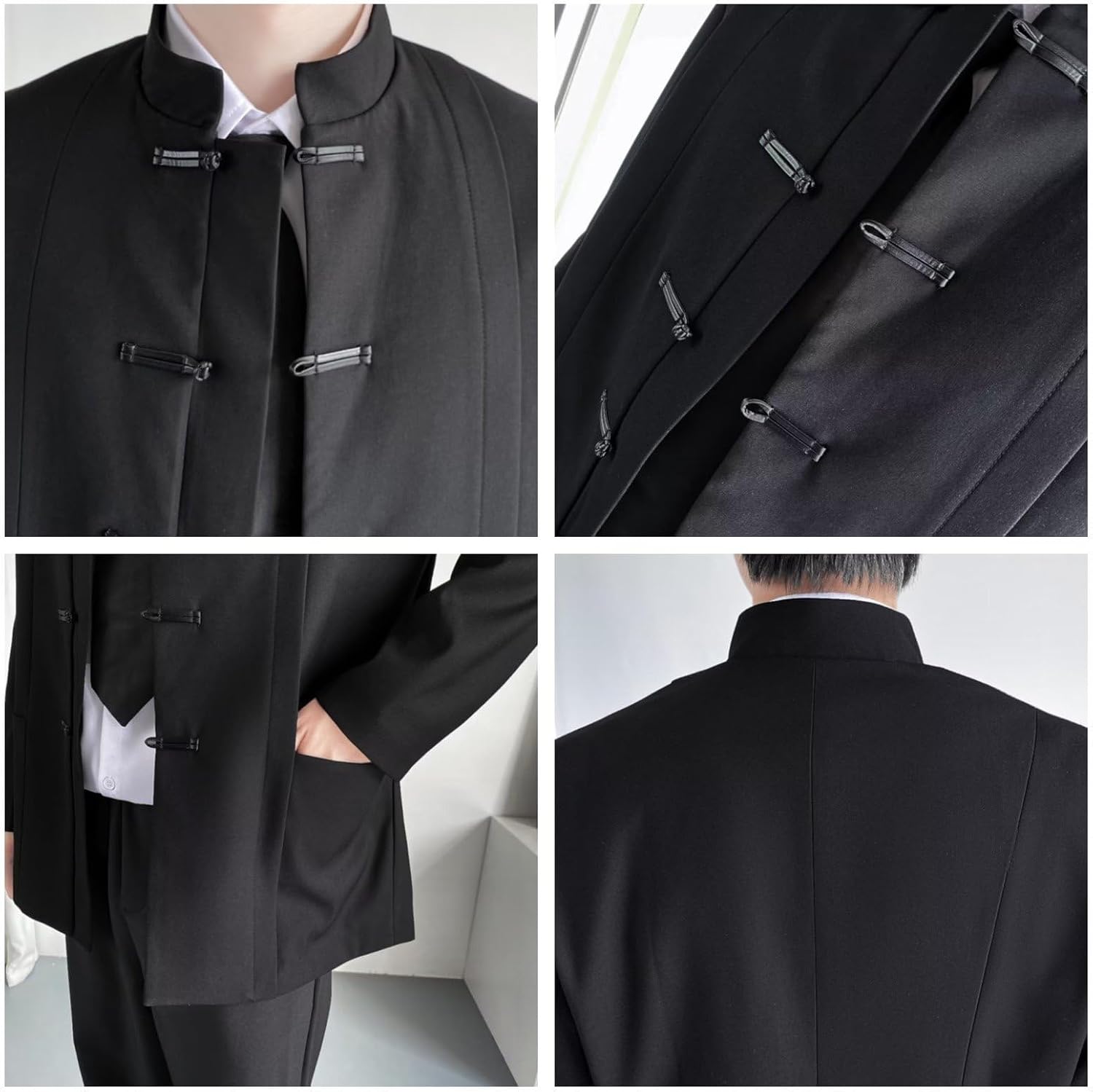 Casual Mandarin Collar Blazer FöR MäN LäTt Fodrad Business Coats Slim Fit Svart Kostymjacka