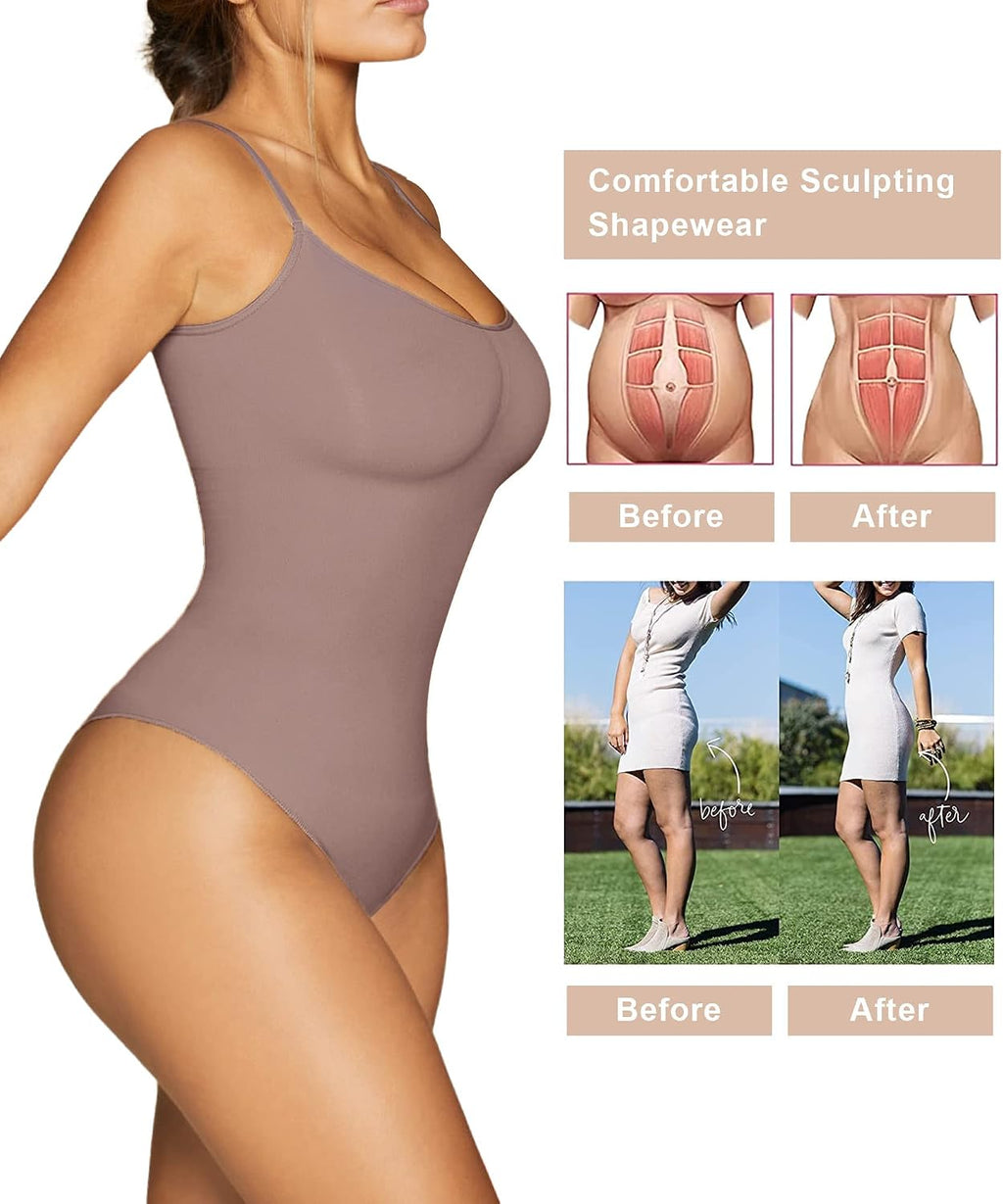 SHAPERX Women Sculpting Bodysuit Tummy Control Shapewear Seamless Body Shaper Thong Adjustable Straps