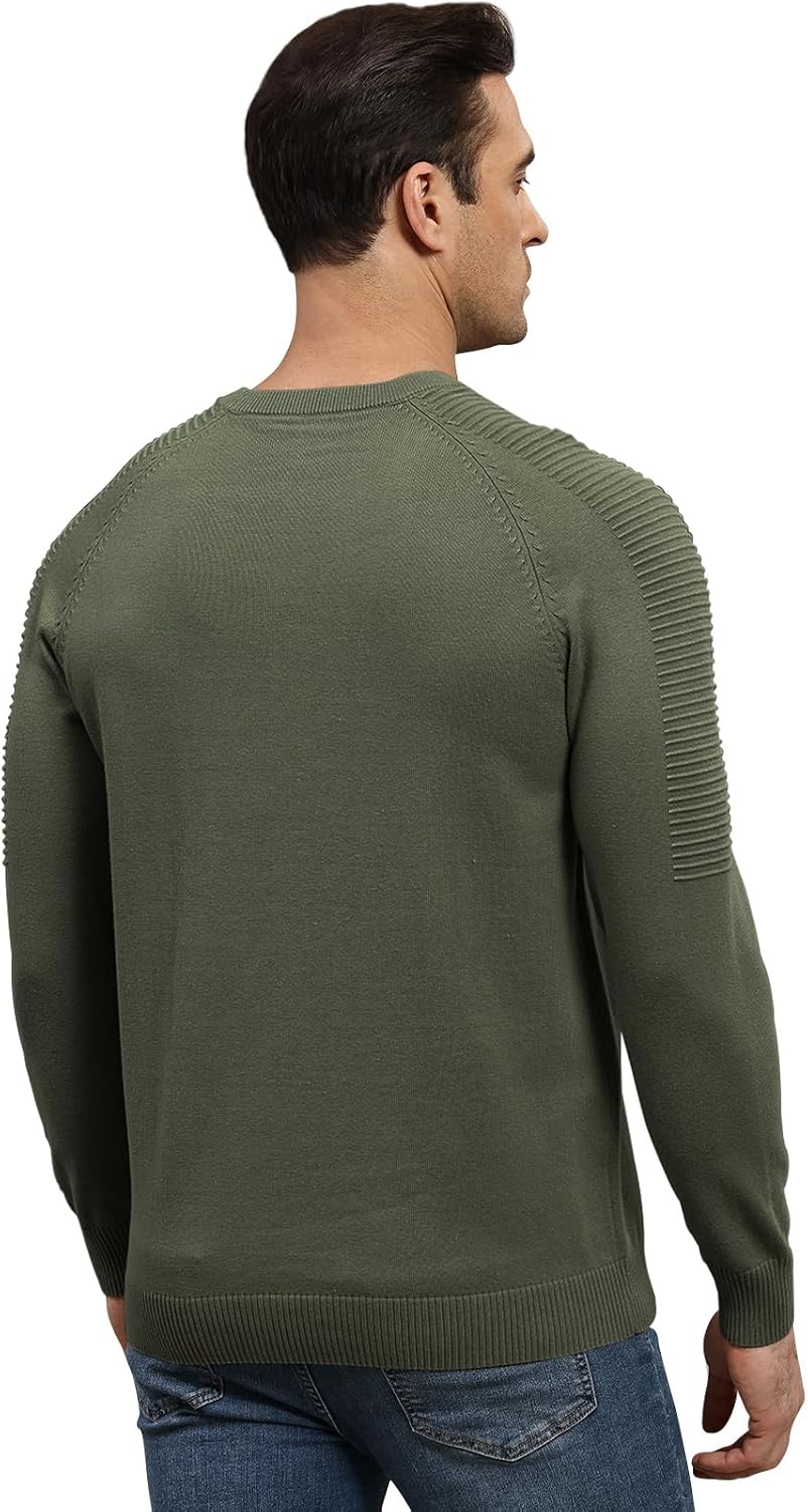herr rund hals raglan långärmad jumper enfärgad termisk stickad pullover axel ribbning detalj 100 % bomull klassiska stickade kläder höst vinter