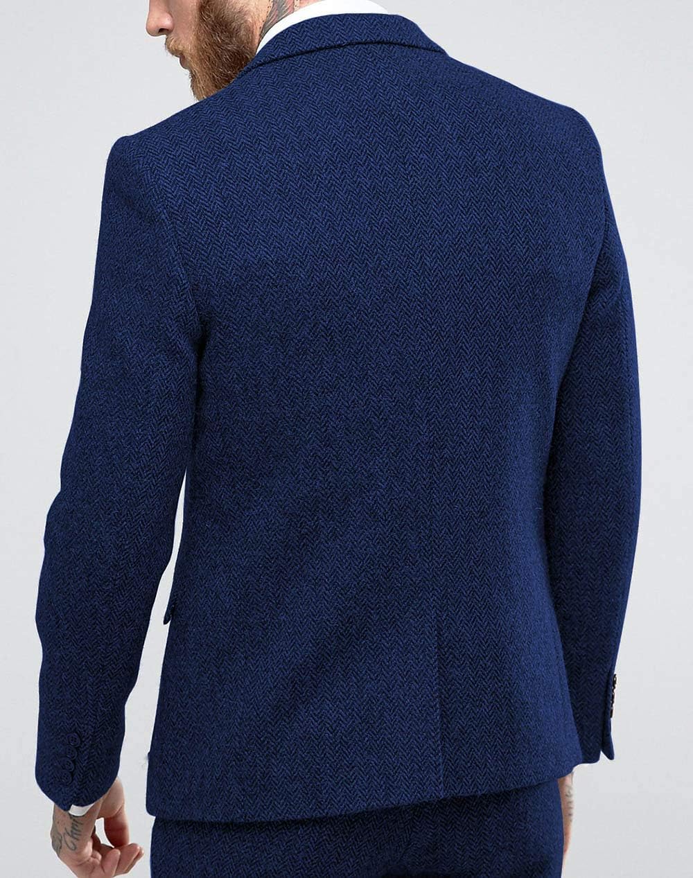 Klassiska herrkostymer normal passform 3 delar ull tweed fiskben by smoking bröllop brudgum blazer + väst + byxor
