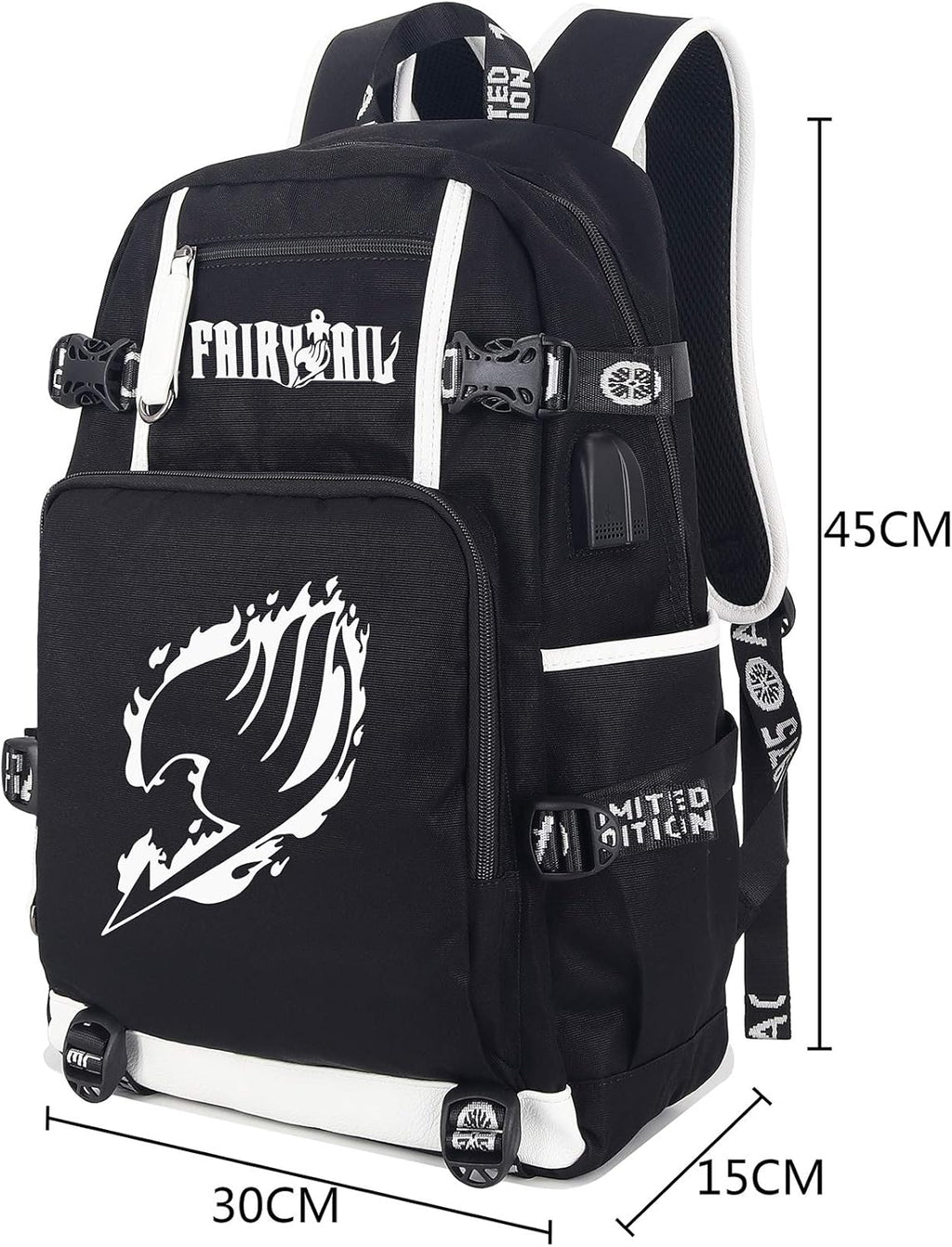 Roffatide anime ryggsäck cosplay bokväska laptopryggsäck med USB-laddningsport och hörlursport, Fairy Tail a, One_Size, Klassisk