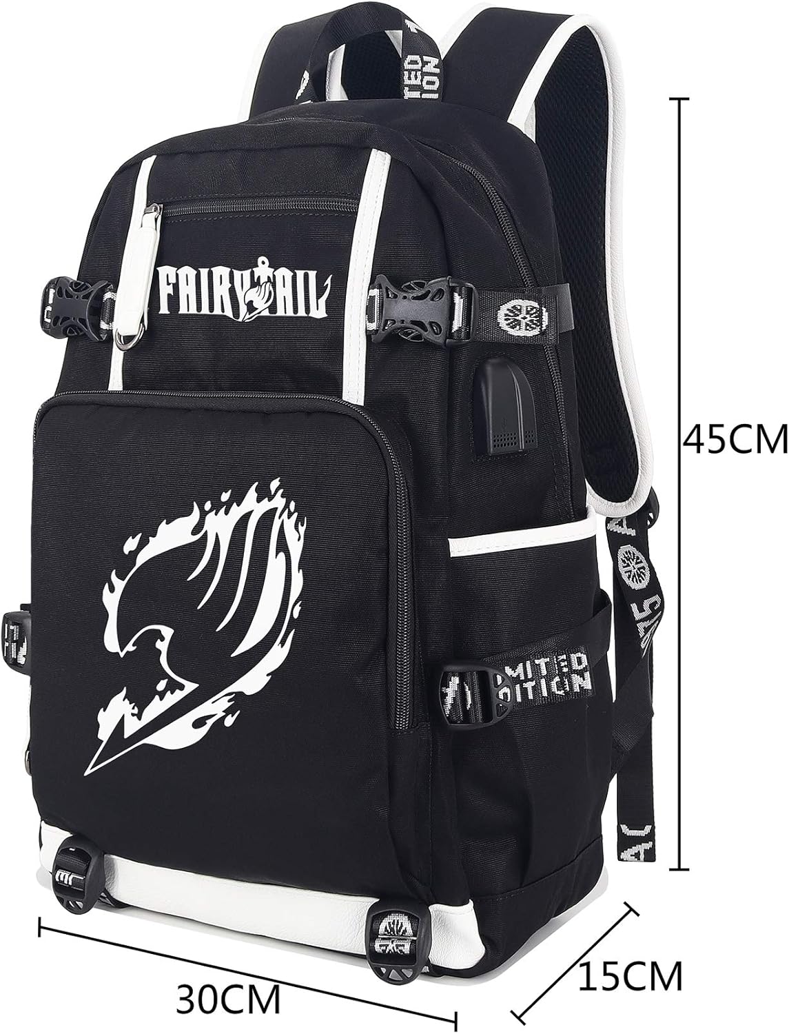 Roffatide anime ryggsäck cosplay bokväska laptopryggsäck med USB-laddningsport och hörlursport, Fairy Tail a, One_Size, Klassisk