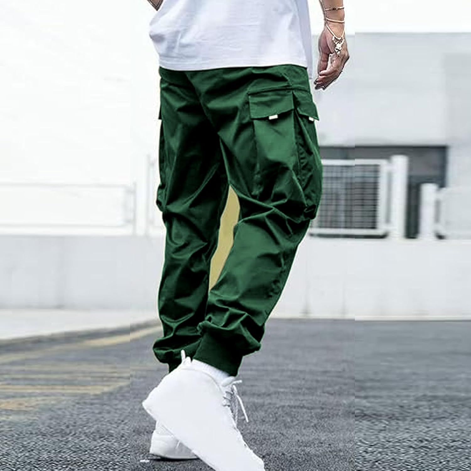 Herr cargo joggingbyxor elastisk midja dragsko säckiga träningsbyxor techwear byxor för män 2025 trendiga kläder