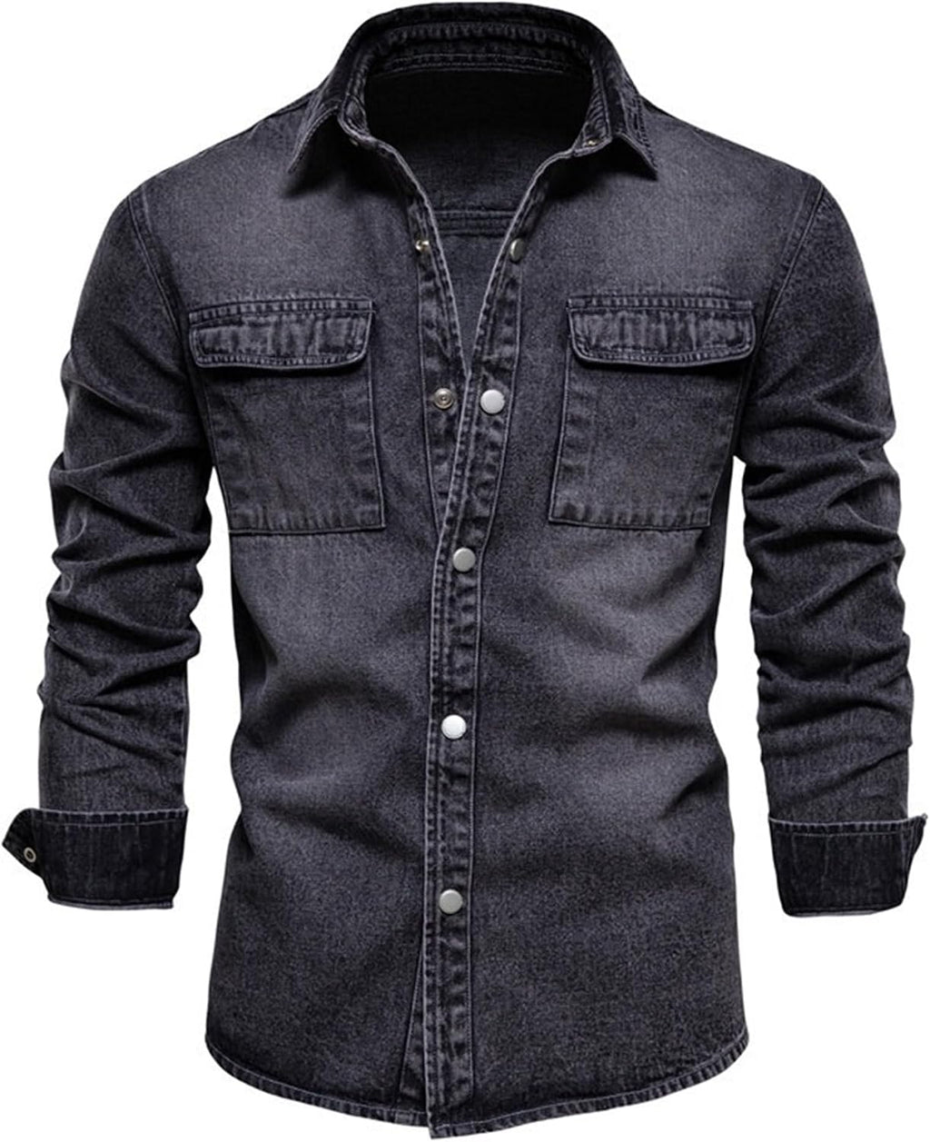 Herr mjuk bekväm strerch arbete jeansskjorta långärmad normal passform denim skjorta knappar skjortor med fickor