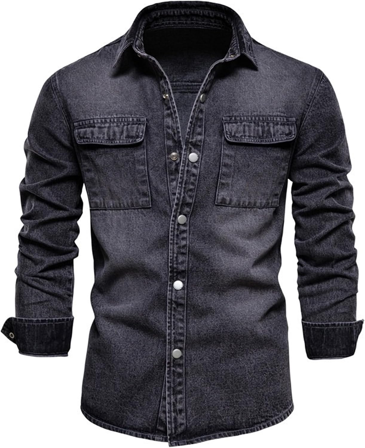 Herr mjuk bekväm strerch arbete jeansskjorta långärmad normal passform denim skjorta knappar skjortor med fickor