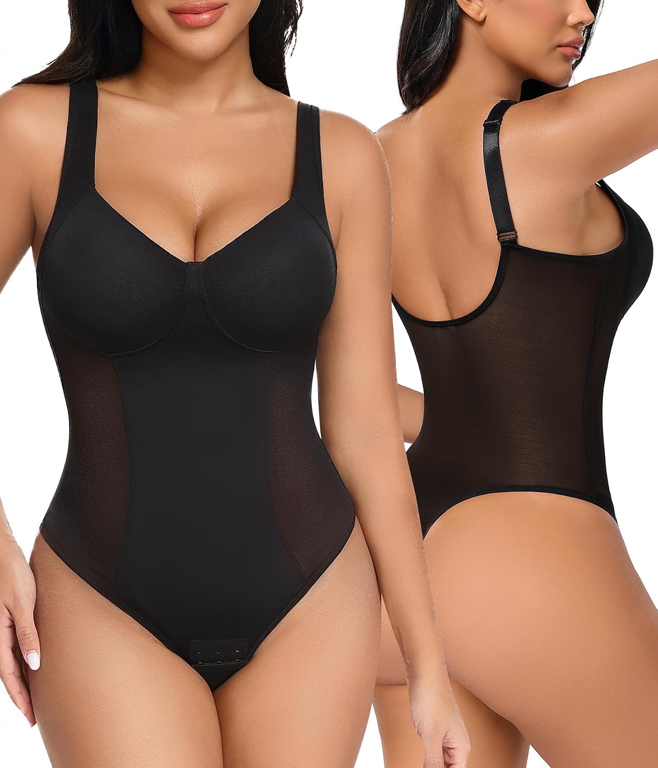 Niwicee Shapewear Body Body Shapewear Bodysuit Platt Mage Omslagring String Underkläder Smal Shaper Shaping Sexig Mesh Fajas Justerbar axelrem