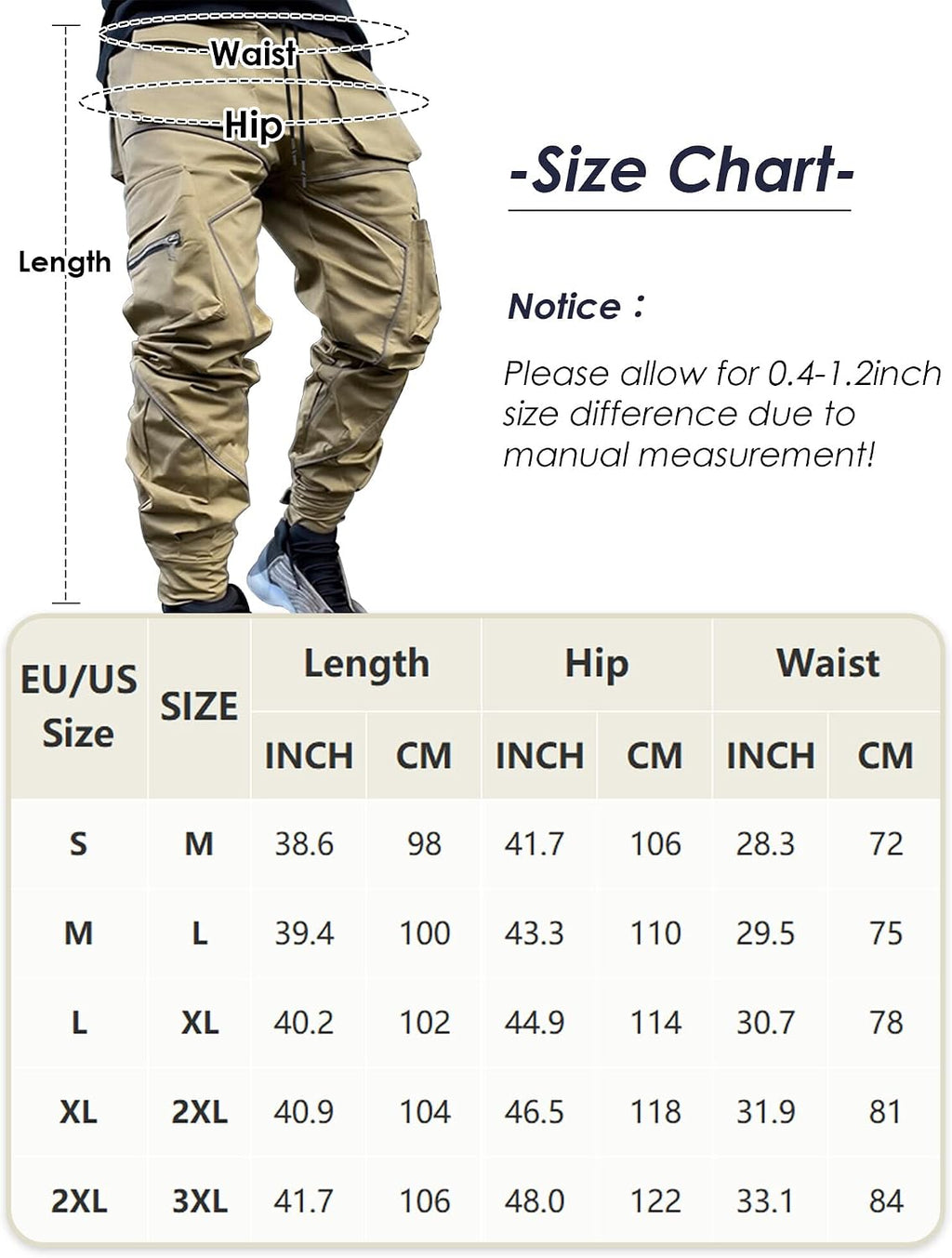 AIEOE Cargobyxor, herr, hip hop, techwear, cargobyxor med reflekterande ränder, streetwear, punkbyxor, joggingbyxor, joggingbyxor med fickor, elastisk linning