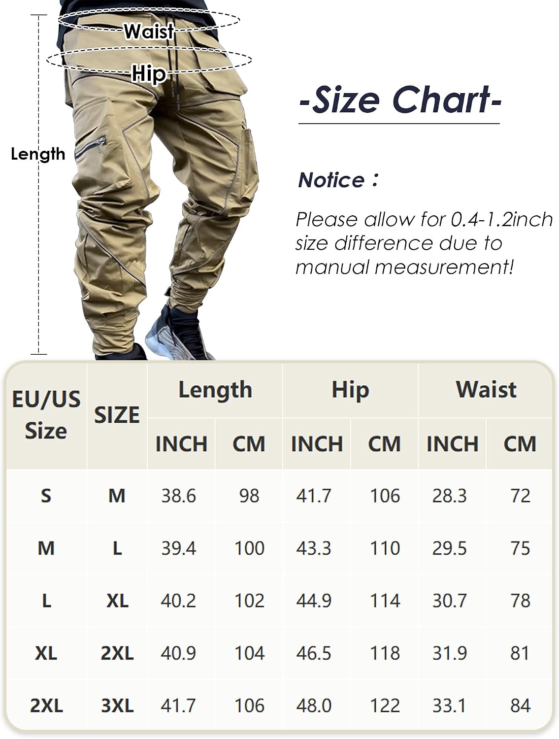 AIEOE Cargobyxor, herr, hip hop, techwear, cargobyxor med reflekterande ränder, streetwear, punkbyxor, joggingbyxor, joggingbyxor med fickor, elastisk linning