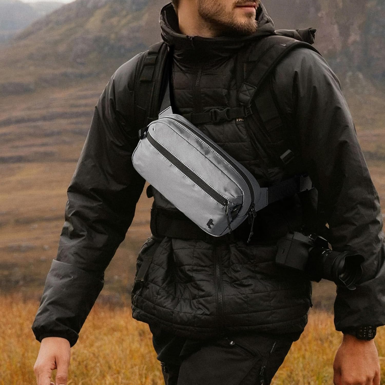 tomtoc 1,5 l crossbody väska med RFID-skydd, liten unisex axelremsväska, sling bag, lätt, vattentät sling bag, för utomhusresor, svart