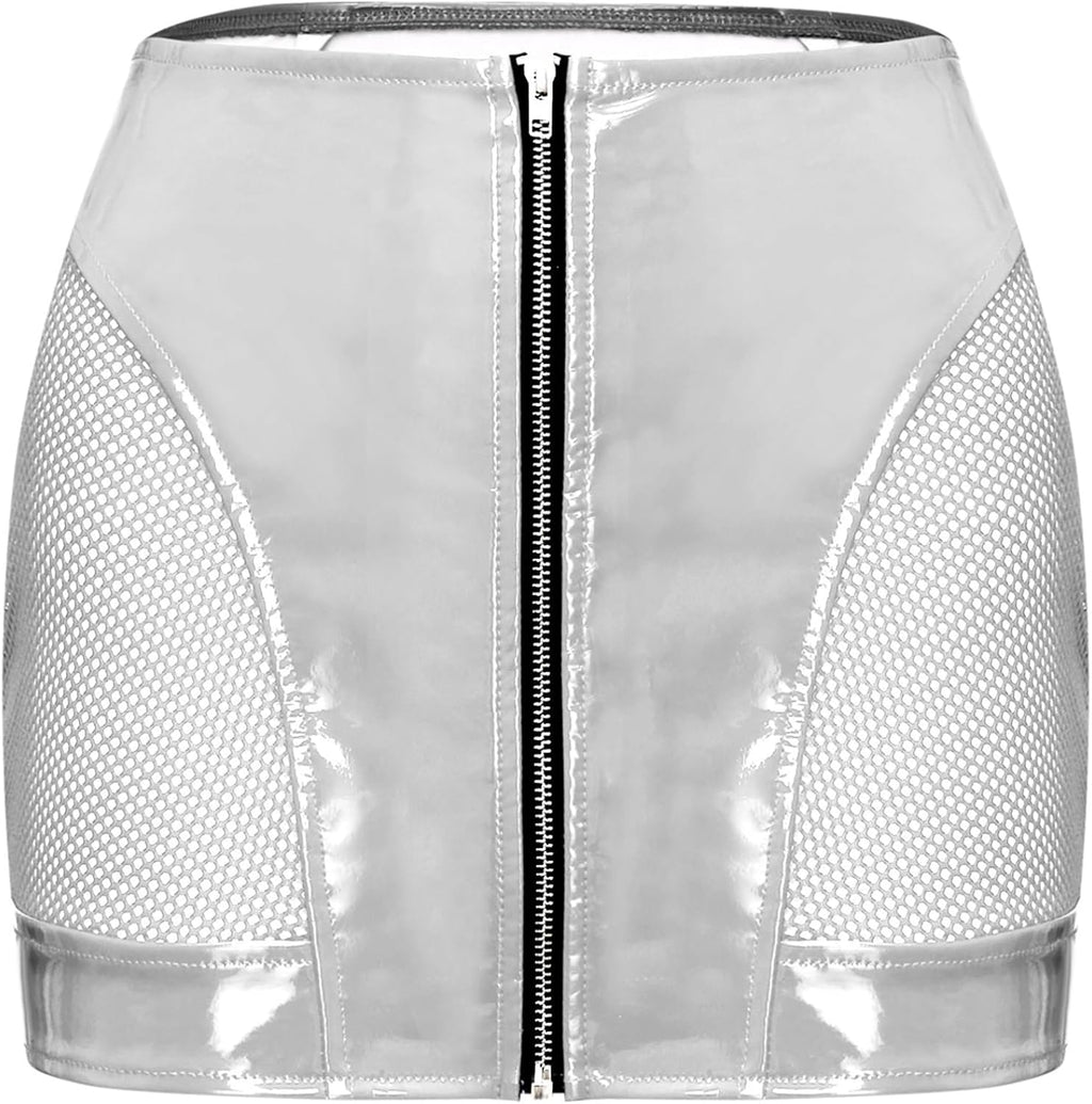 kort minikjol läderkjol lackerad metallisk glänsande tajt hög midja kjol bodycon cluwbear S-3XL