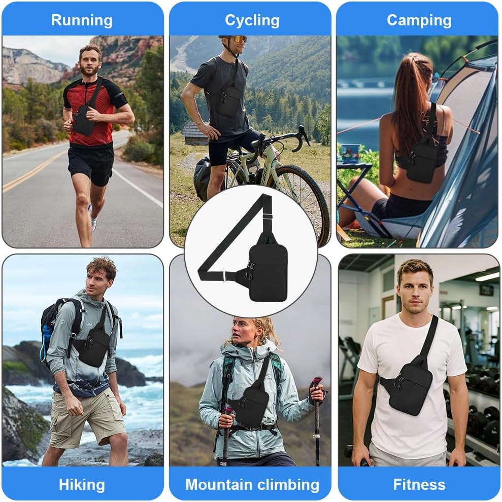 HOTUT Liten axelväska, vattentät bröstväska för män och kvinnor, mini crossbody axelväska med dragkedja och justerbar rem för resor, vandring, cykling, camping, utomhussport