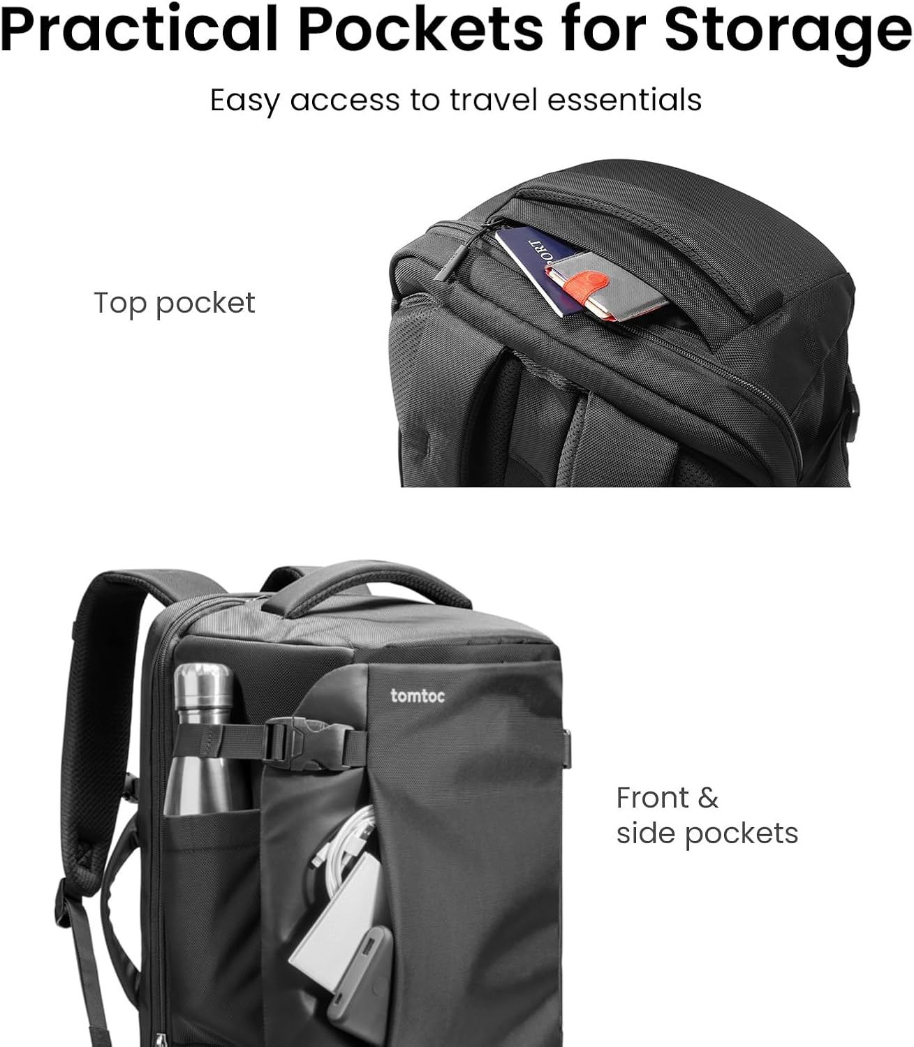 tomtoc 40L Reseryggsäck, TSA-vänlig handbagage-ryggsäck Reseryggsäck för 15,6-17 tums bärbar dator, flyggodkänd ombordstigning Vattenavvisande kabinryggsäck för resor Weekender Trip