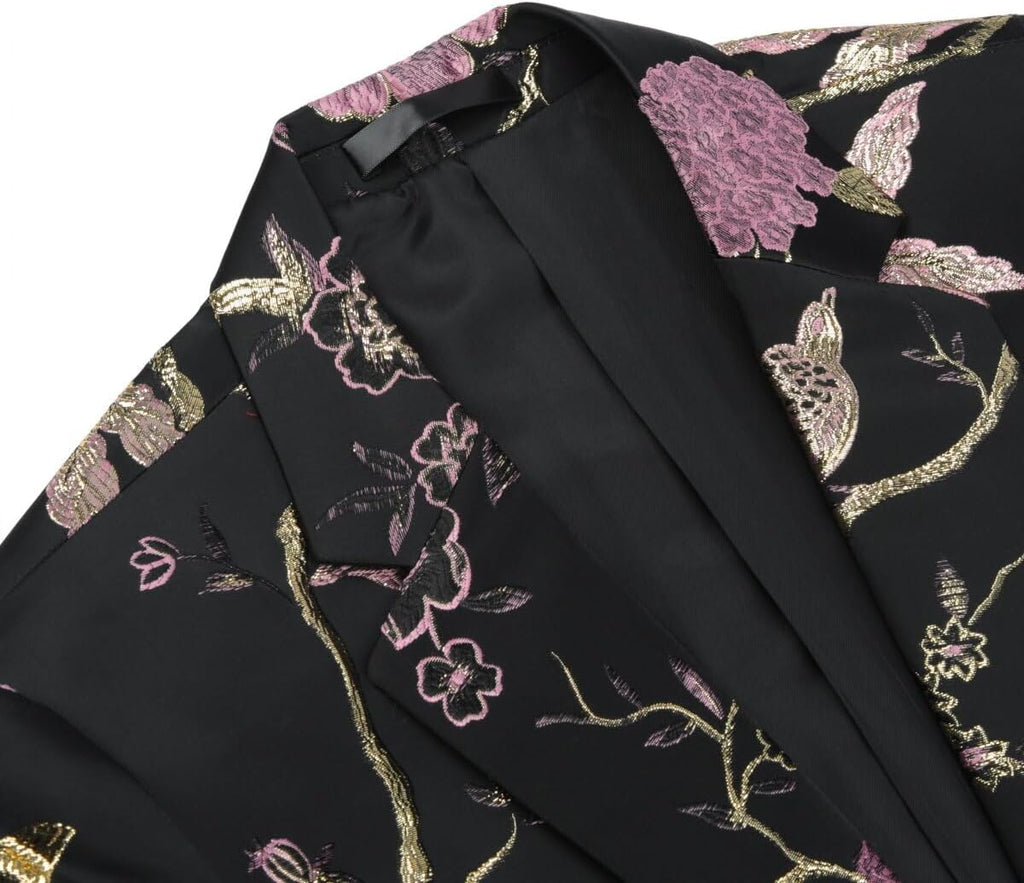 YOUTHUP Broderi blazer för män smal passform blommig kostym jacka snygg blommig smoking jackor
