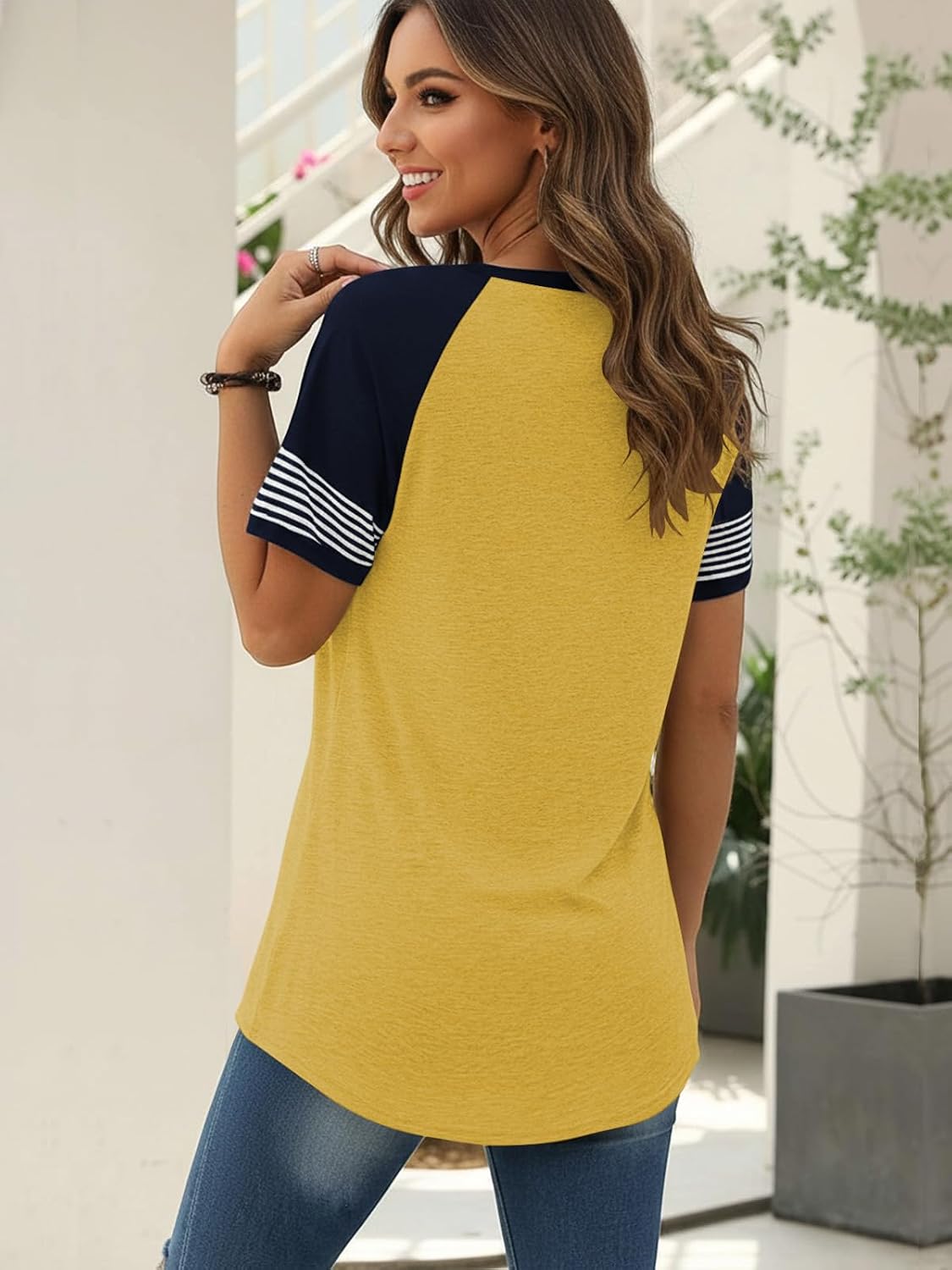 Cuptacc T-shirt, dam, elegant färgmatchning, raglan, kortärmad t-shirt, damer, randig, ledig tunika, lös, rund hals toppar