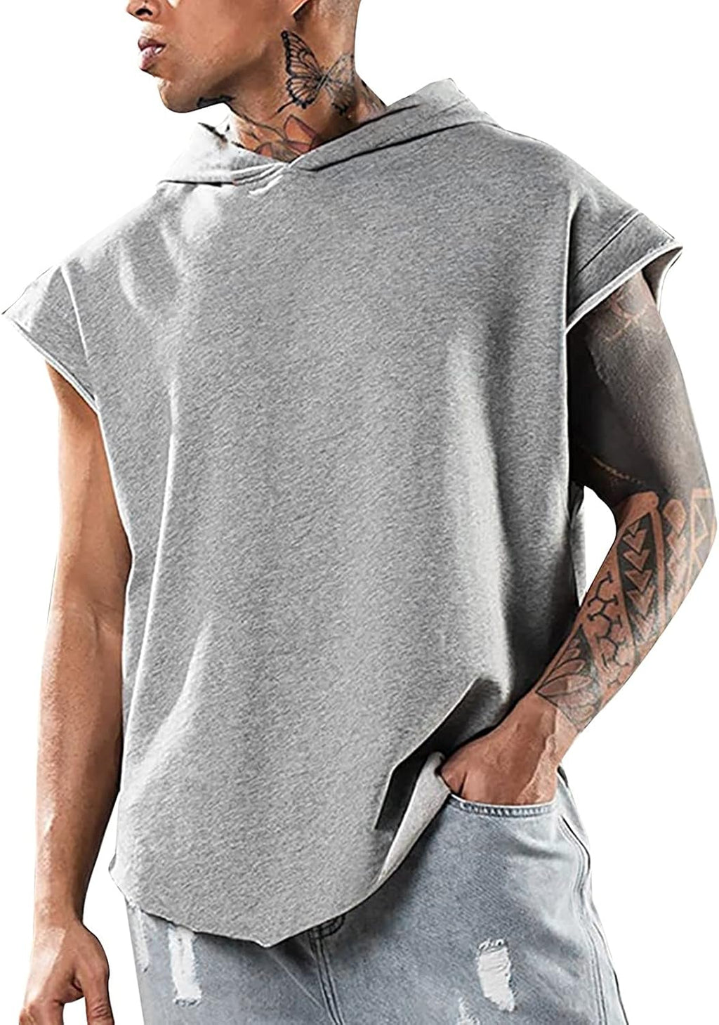 Mäns tanktopp träning ärmlös huvtröja sport fitness muskelskjorta gym huva tröja utan fickor enfärgad huvtröja lös fritid tankskjorta med huva mode remmar work out toppar topp