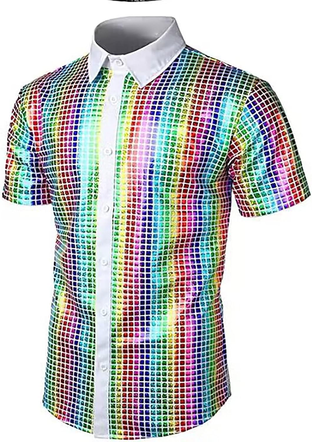 Disco-skjortor för män | Sparkle Sequin Shirts | Skinande metalliska kortärmad skjortor | Glitterskjorta | Slim Fit Button-Down tröjor för nattklubb rock bal hiphop disco partydräkt