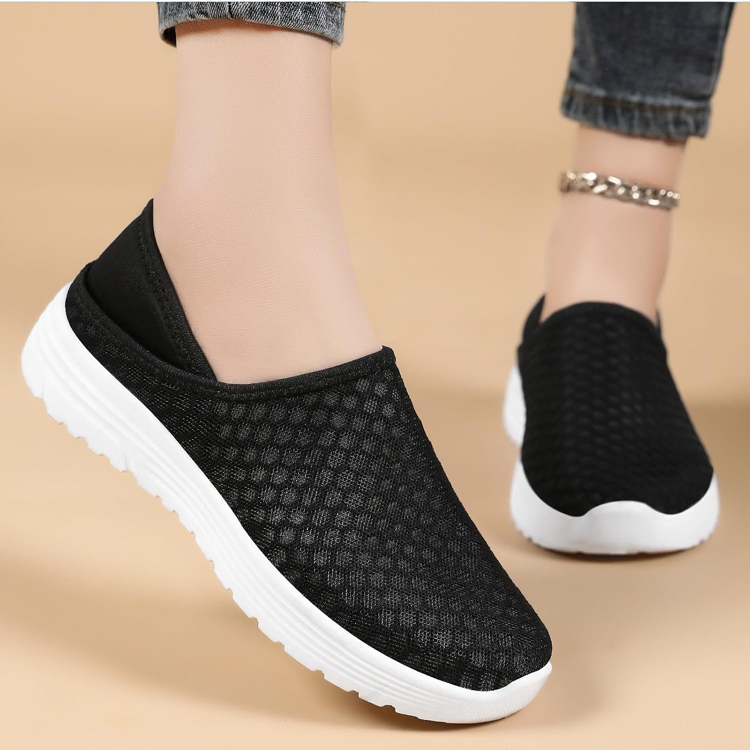 Legere bekväm snörfri herrsneakers, ventilerande herrsneakers, mjuk stickad topp, ortopediska slip-on skor, halkfria mjuka innersulor för fitness löpning promenader