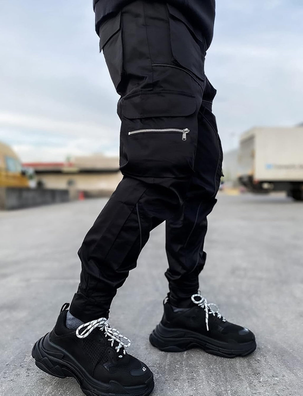 AIEOE Cargobyxor, herr, hip hop, techwear, cargobyxor med reflekterande ränder, streetwear, punkbyxor, joggingbyxor, joggingbyxor med fickor, elastisk linning