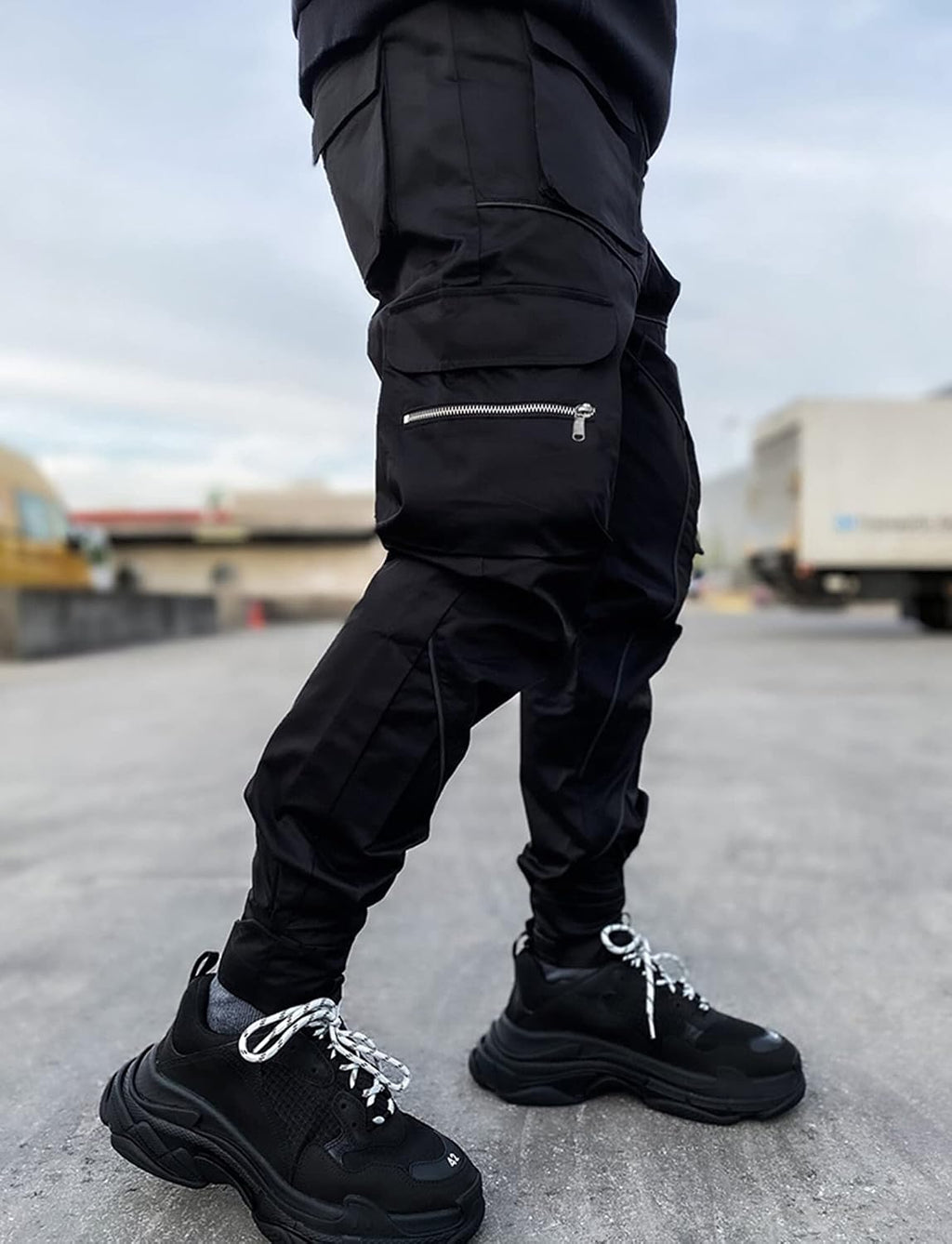 AIEOE Cargobyxor, herr, hip hop, techwear, cargobyxor med reflekterande ränder, streetwear, punkbyxor, joggingbyxor, joggingbyxor med fickor, elastisk linning