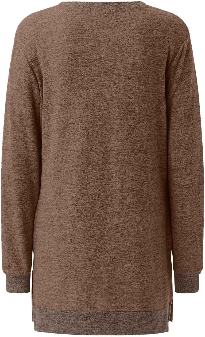 HUIFUAO T-shirt för kvinnor långärmad rund hals färgblock delad topp lös pullover topp skjorta kvinnor svart plus size t-shirt