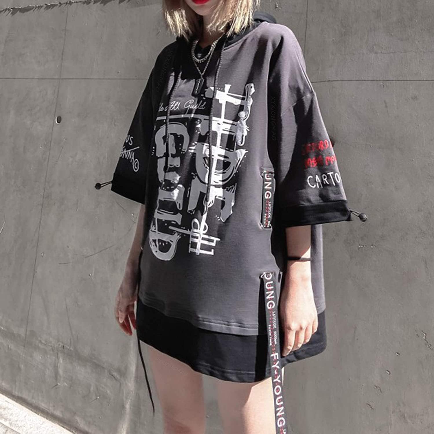 XYXIONGMAO Techwear Japansk hiphop-skjorta för män, grafisk alfabetdesign, arbetskläder, gotisk tröja