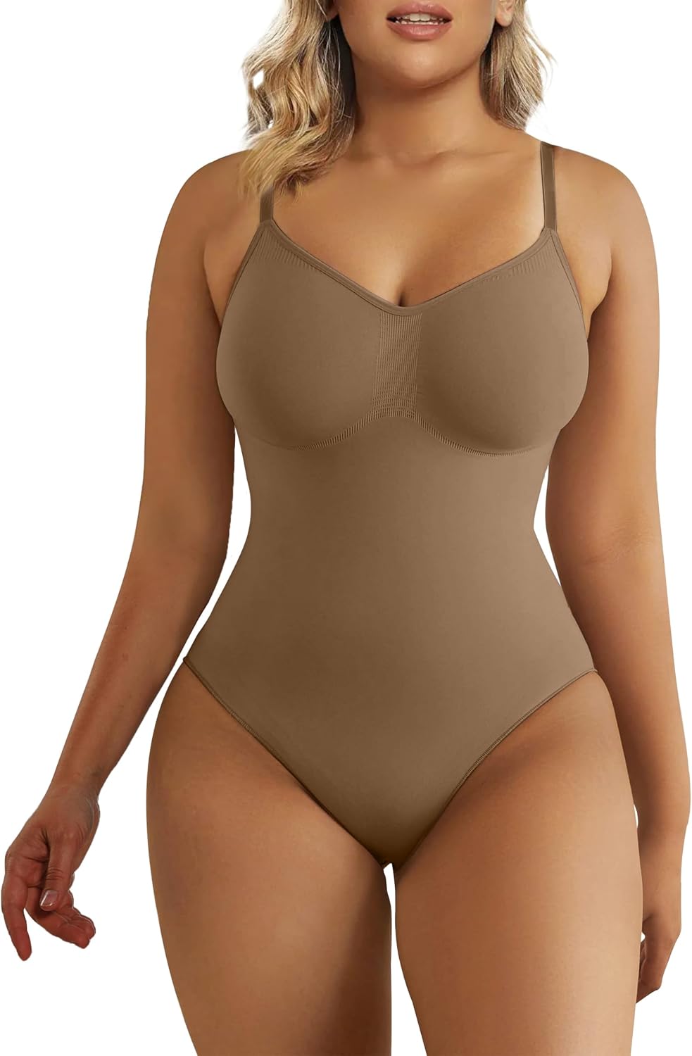 SHAPERX Women Sculpting Bodysuit Tummy Control Shapewear Seamless Body Shaper Thong Adjustable Straps