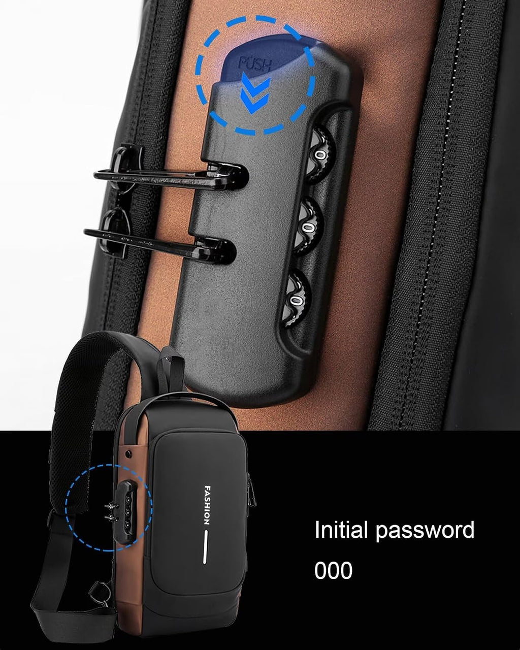 Axelväskor för män och kvinnor, vattentät bröstväska med USB-laddningsport stöldskydd lösenordslås crossbody ryggsäck liten flex axelväska för vandring cykling löpning resor