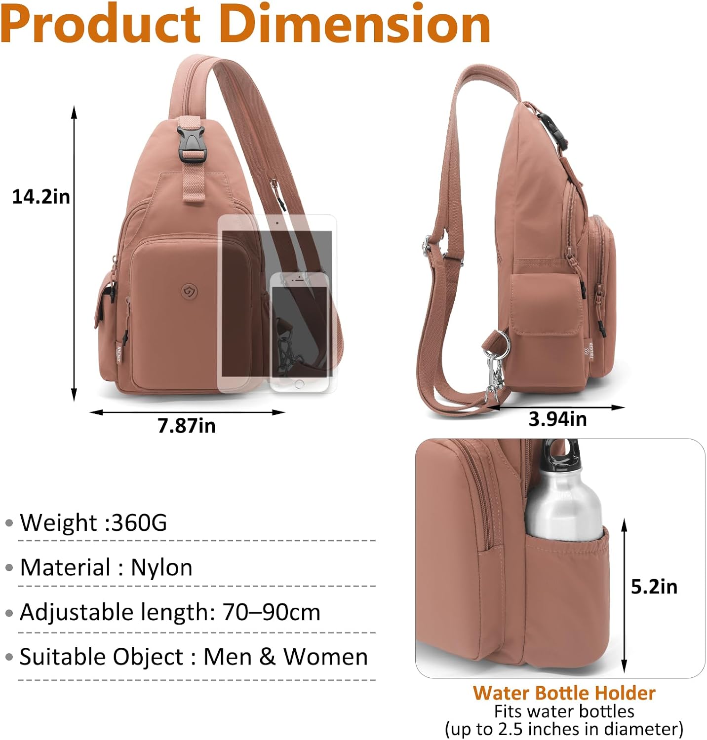 Bröstväska liten ryggsäck herr crossbody väska sling väska lätt bröstväska stöldskydd nylon ryggsäck axelväska herr dam för cykling resor sport