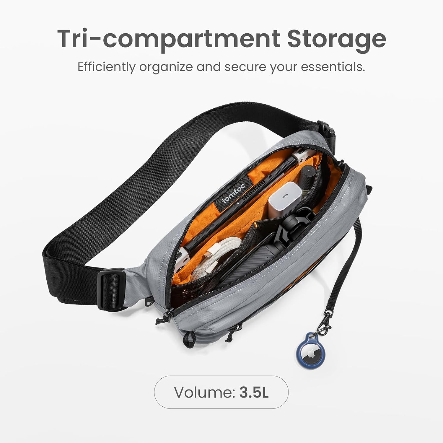 tomtoc 1,5 l crossbody väska med RFID-skydd, liten unisex axelremsväska, sling bag, lätt, vattentät sling bag, för utomhusresor, svart