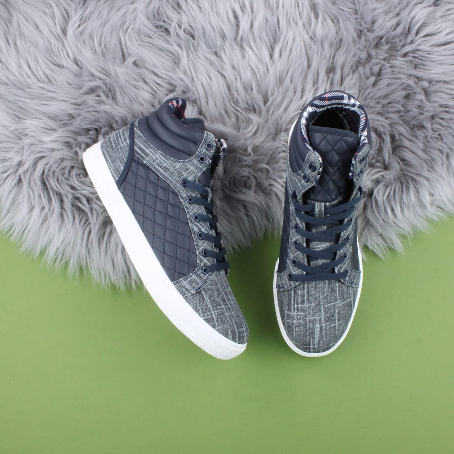 Ajvani Platt snörning för män quiltad vardaglig hög topp ankelstövlar sneakers storlek.