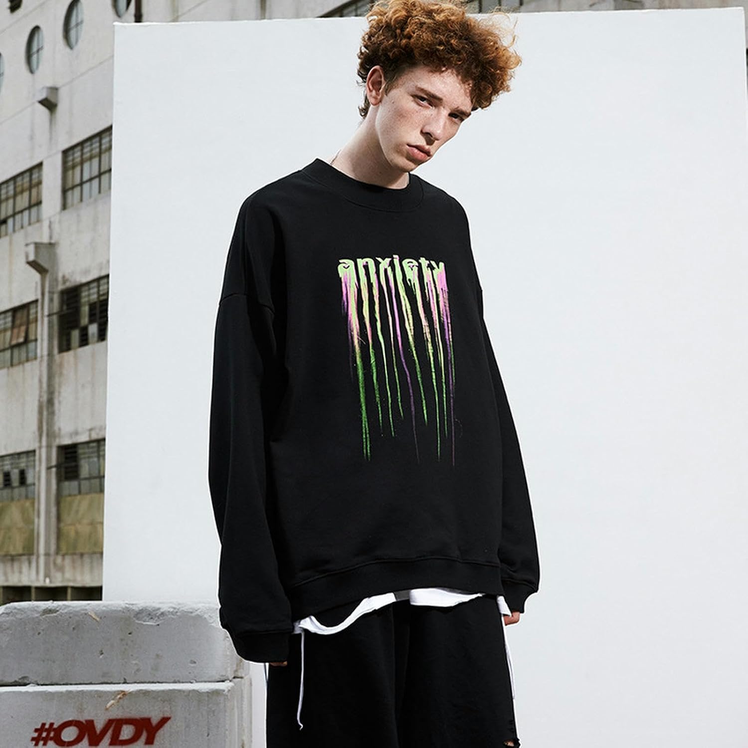 Sweatshirt män höst och vinter mode märke hiphop hög gata trend personlighet mörk serie lös rund hals tröja-rosaröd M, Rosenröd, M