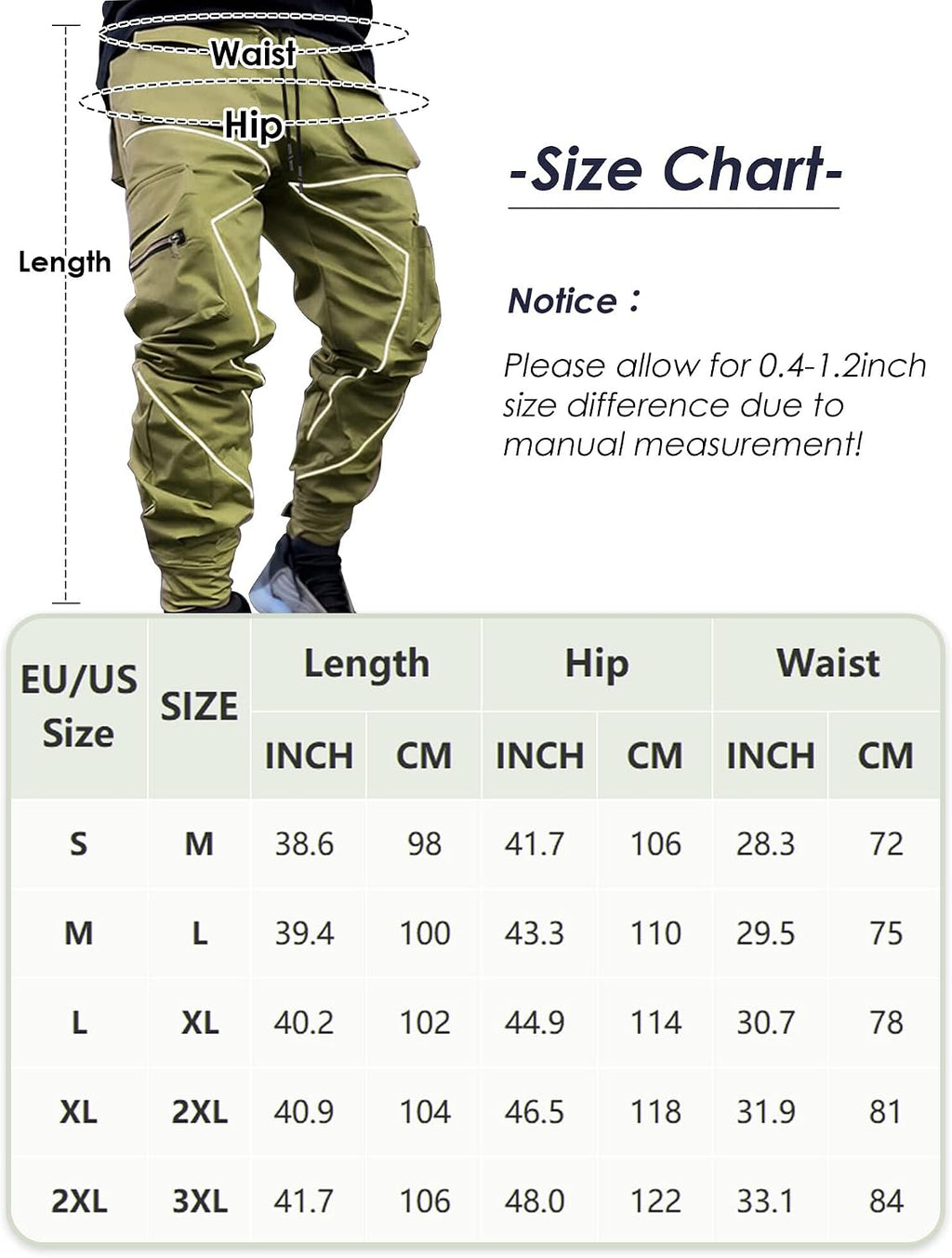 AIEOE Cargobyxor, herr, hip hop, techwear, cargobyxor med reflekterande ränder, streetwear, punkbyxor, joggingbyxor, joggingbyxor med fickor, elastisk linning